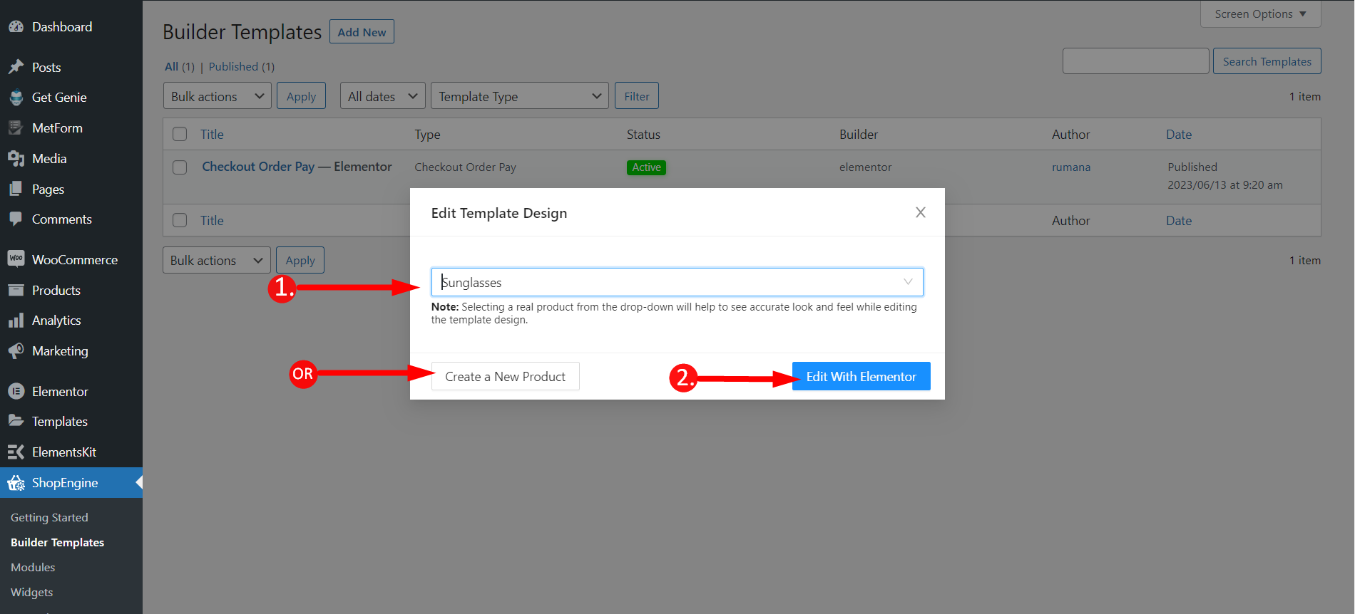 Editar o design do modelo de visualização rápida do ShopEngine