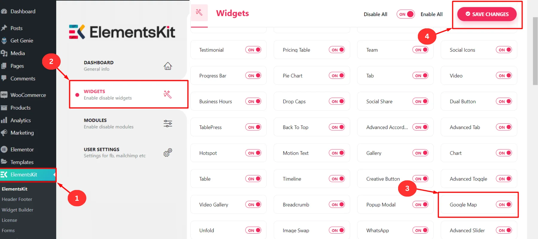 Aktivieren Sie das Google Map-Widget