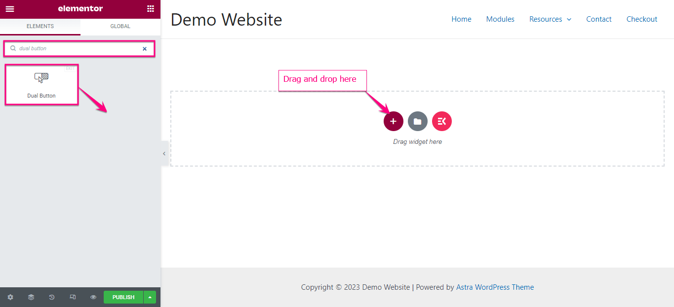 Dual button, Create Dual button in Elementor