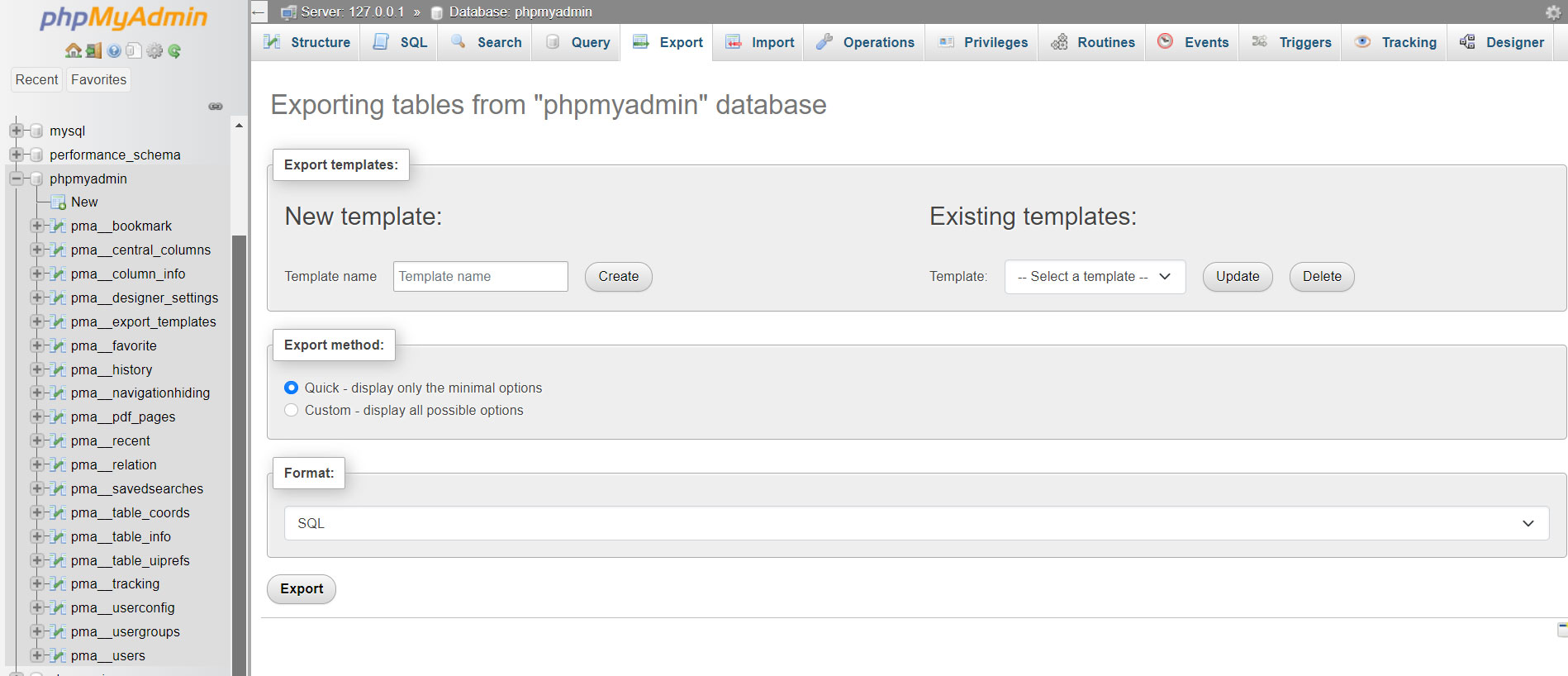 Export phpmyadmin database to manually backup WordPress site