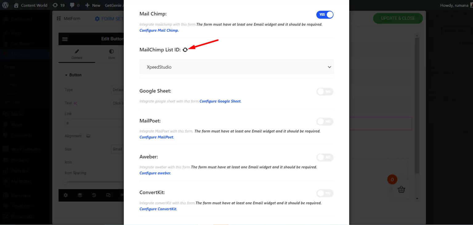 Enable Mailchimp Integration in Form Settings