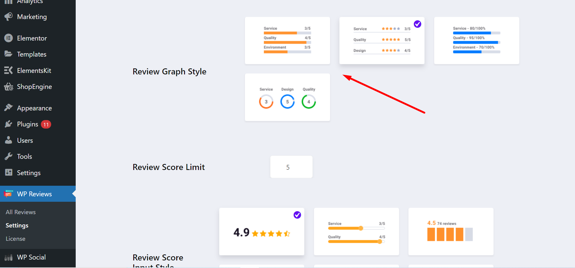 ultimate review global settings- setting review graph style