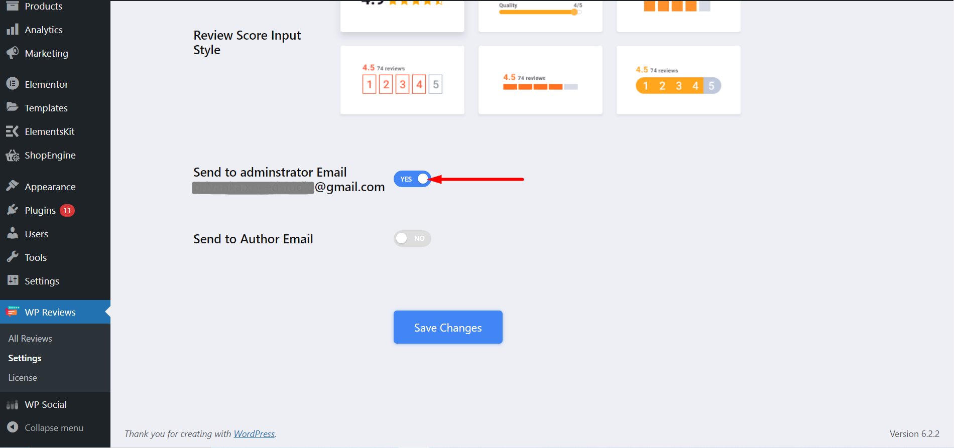 ultimate review global settings- setting administrator email