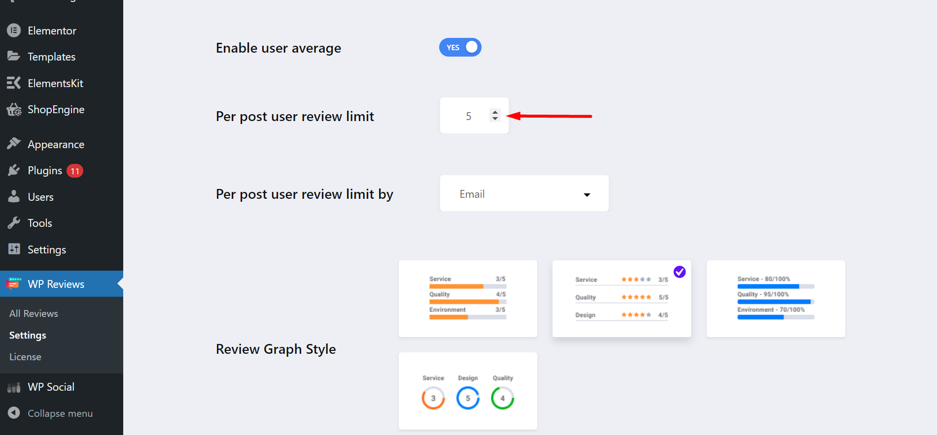 ultimate review global settings-review limit