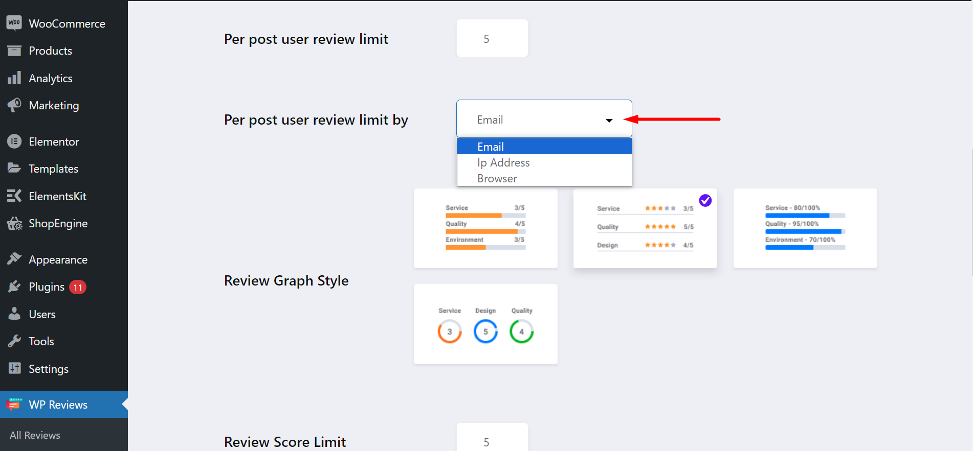 ultimate review global settings- setting user review limit by