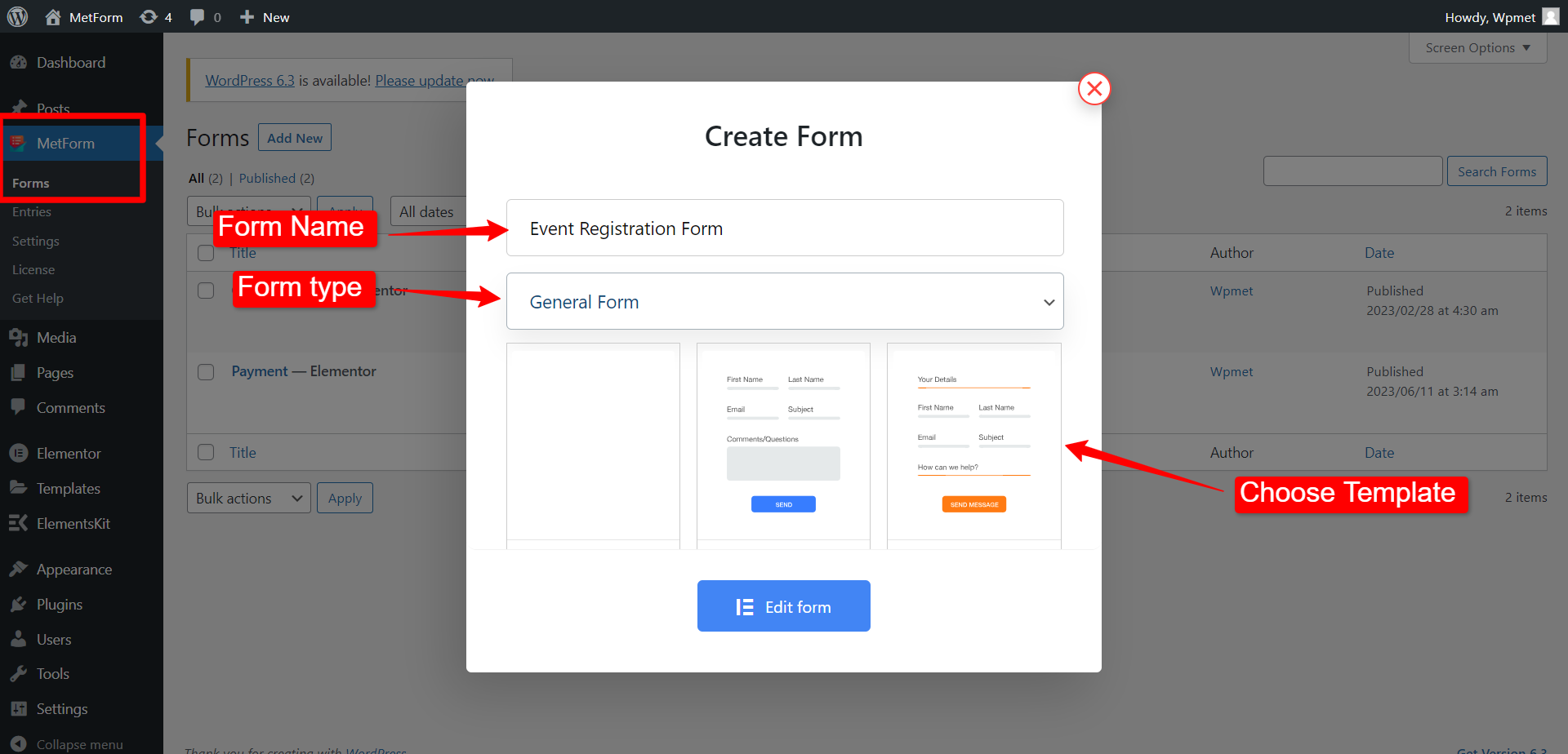 Create WordPress Forms with MetForm