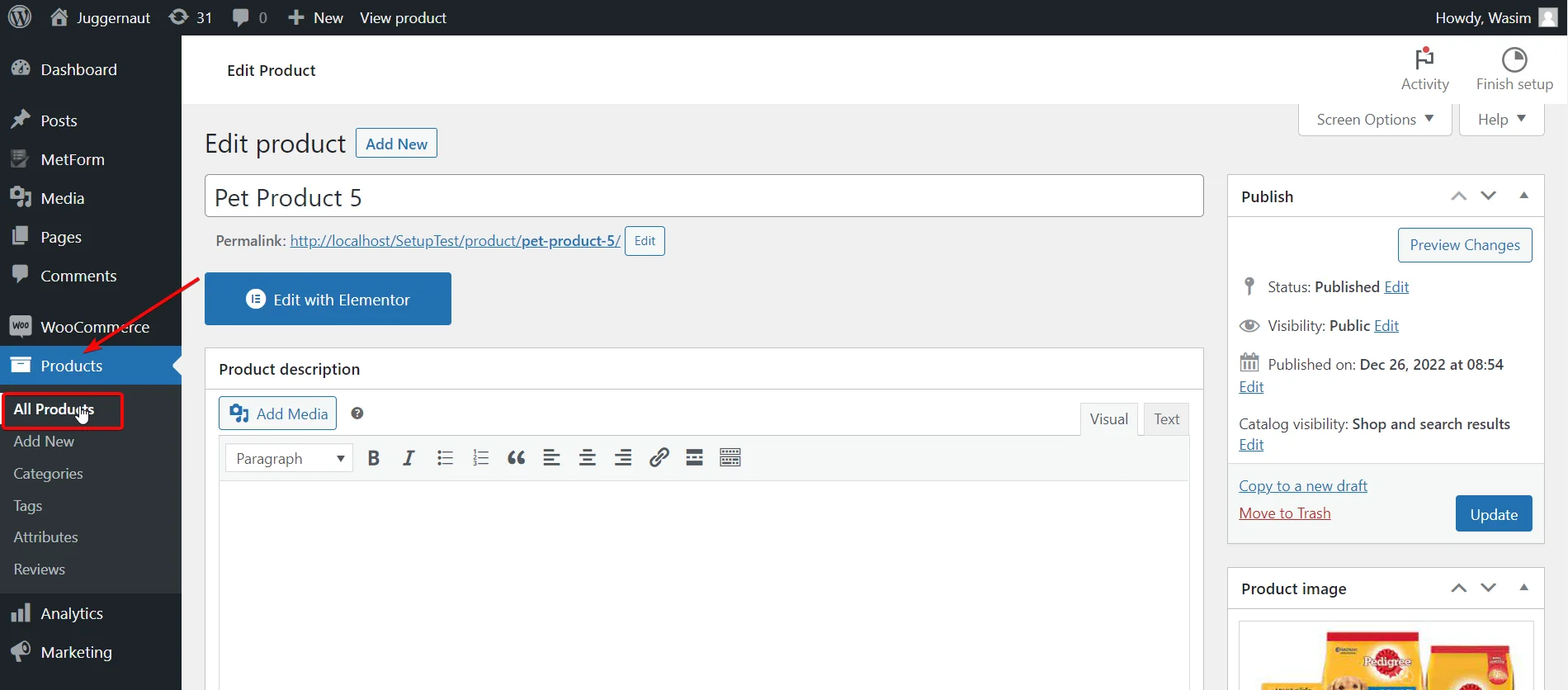 Navigate to products tab for WooCommerce product management tracking