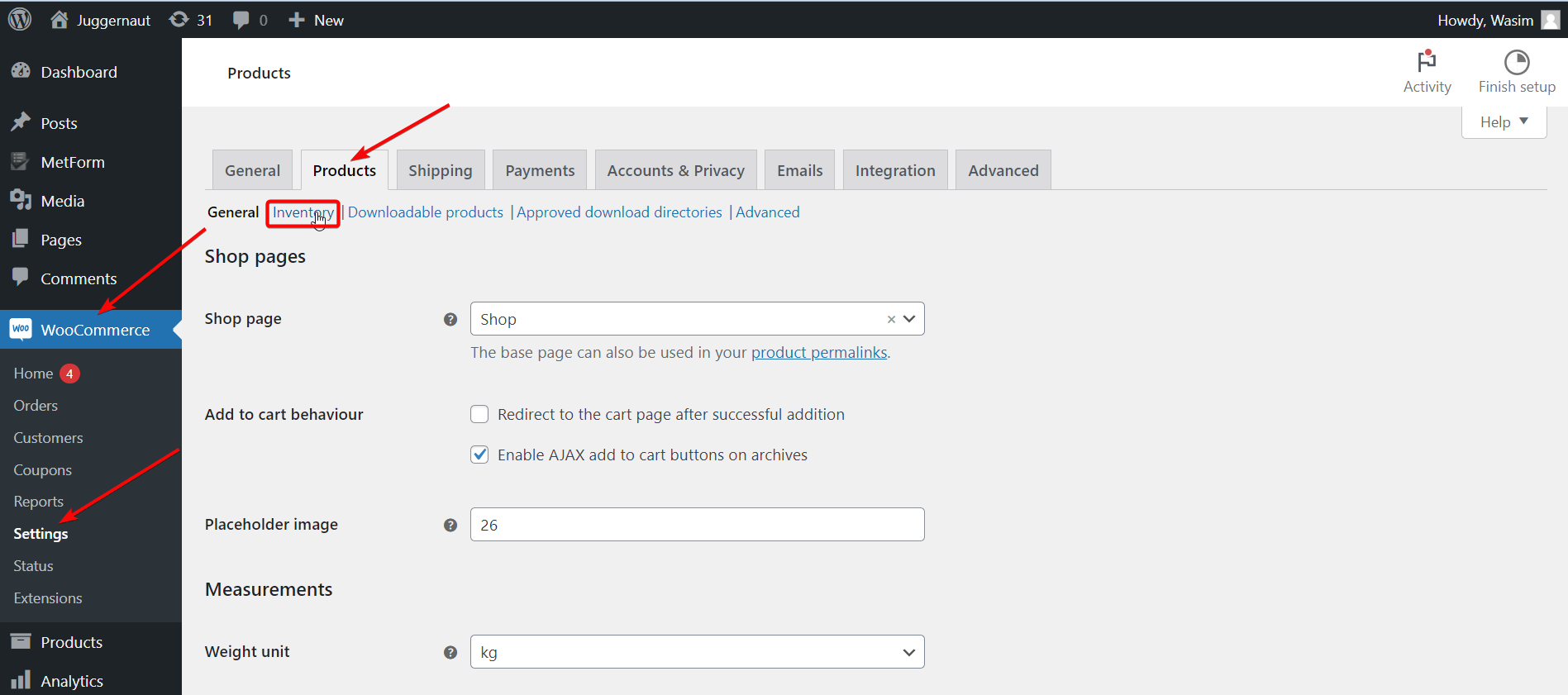 WooCommerce inventory management 
settings