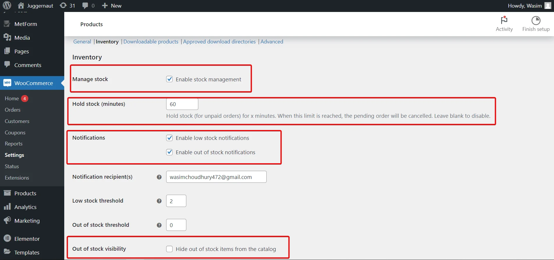 Inventory stock parameters for WooCommerce