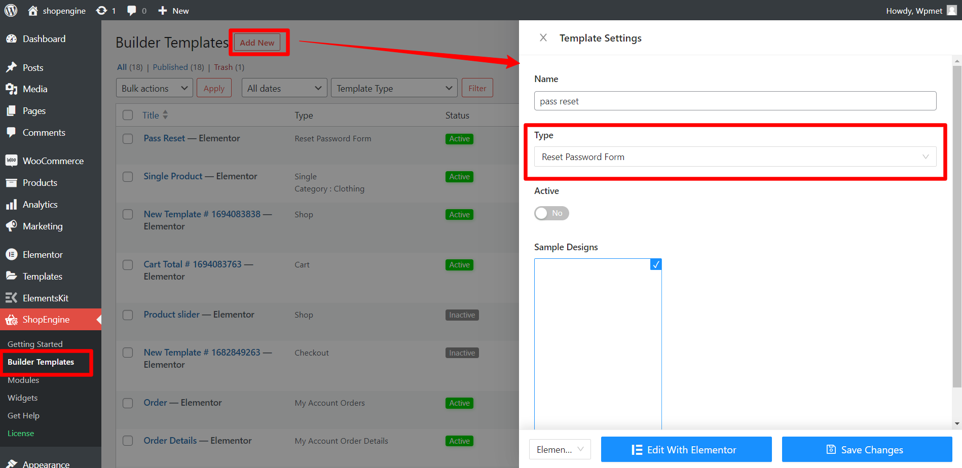 Criar modelo de página de redefinição de senha do WooCommerce