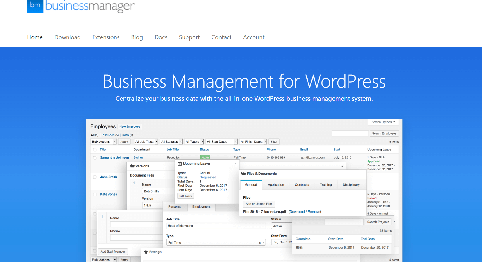 Business Manager: complemento de gestión de empleados de WordPress