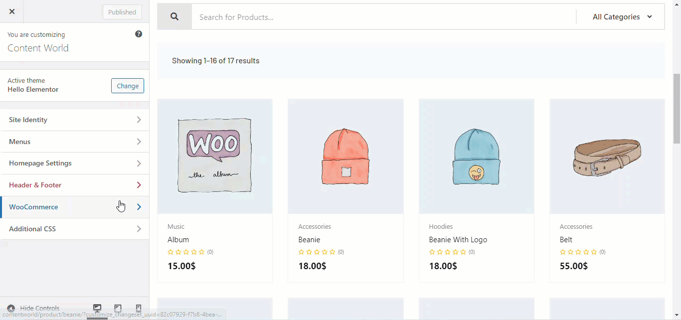 Change shop page layout