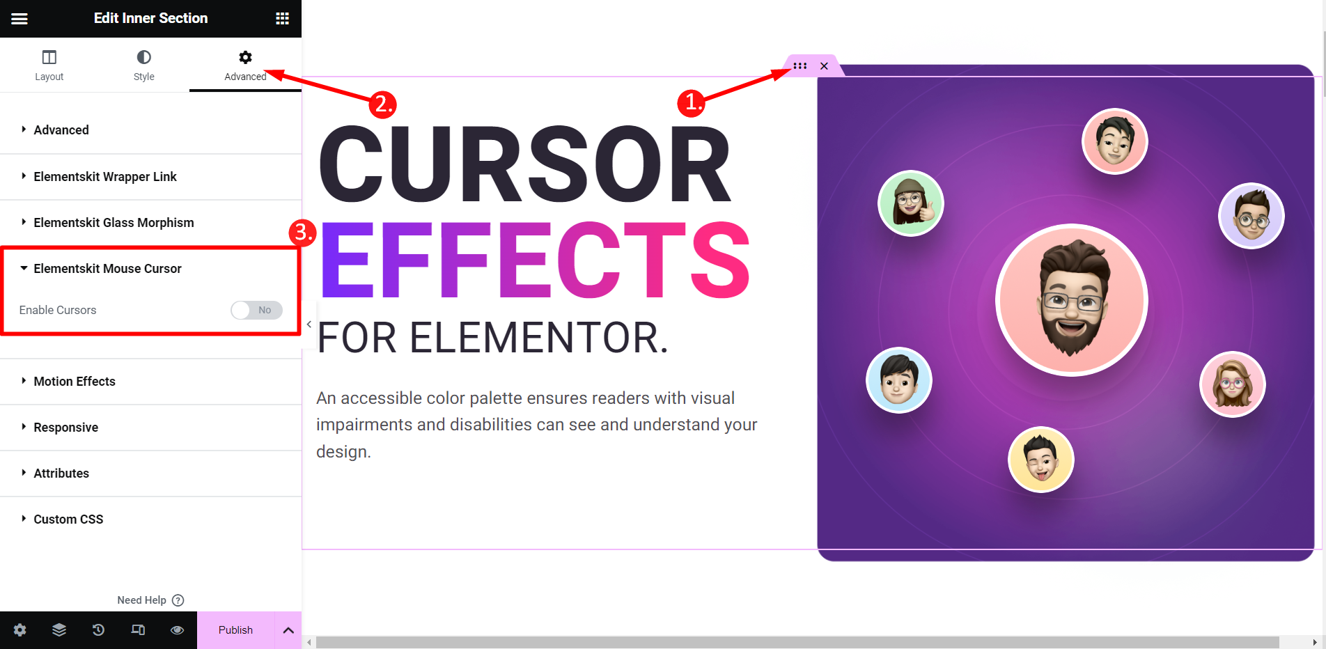 Using ElementsKit mouse cursor