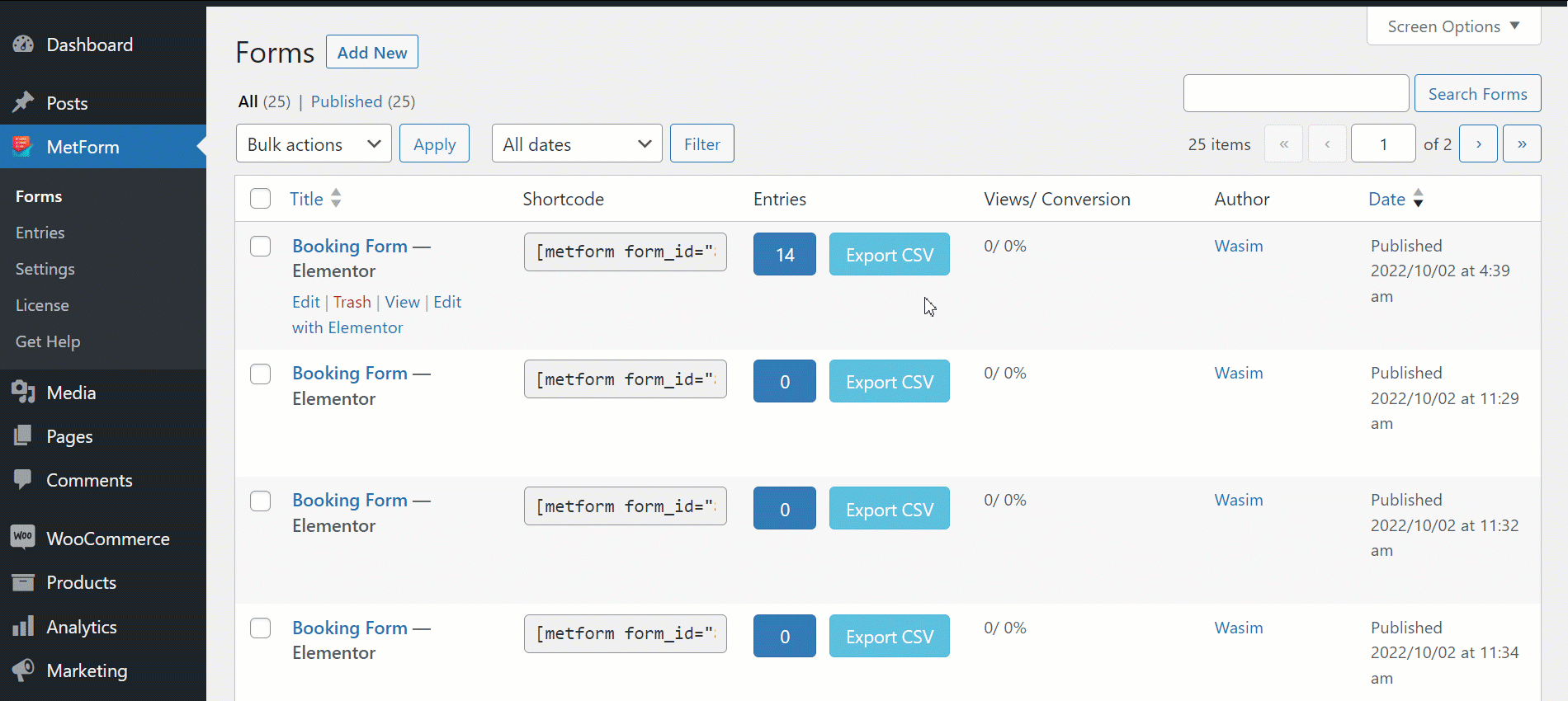 Create a new booking form