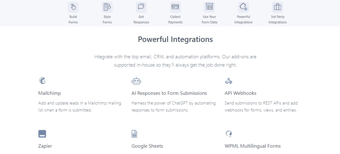 Formidable Forms integrations