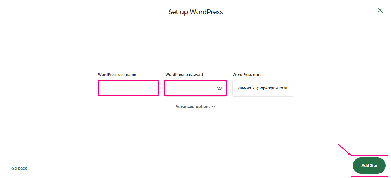 Install WP site using LocalWP