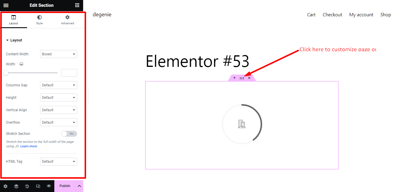 edit the page layout with Elementor