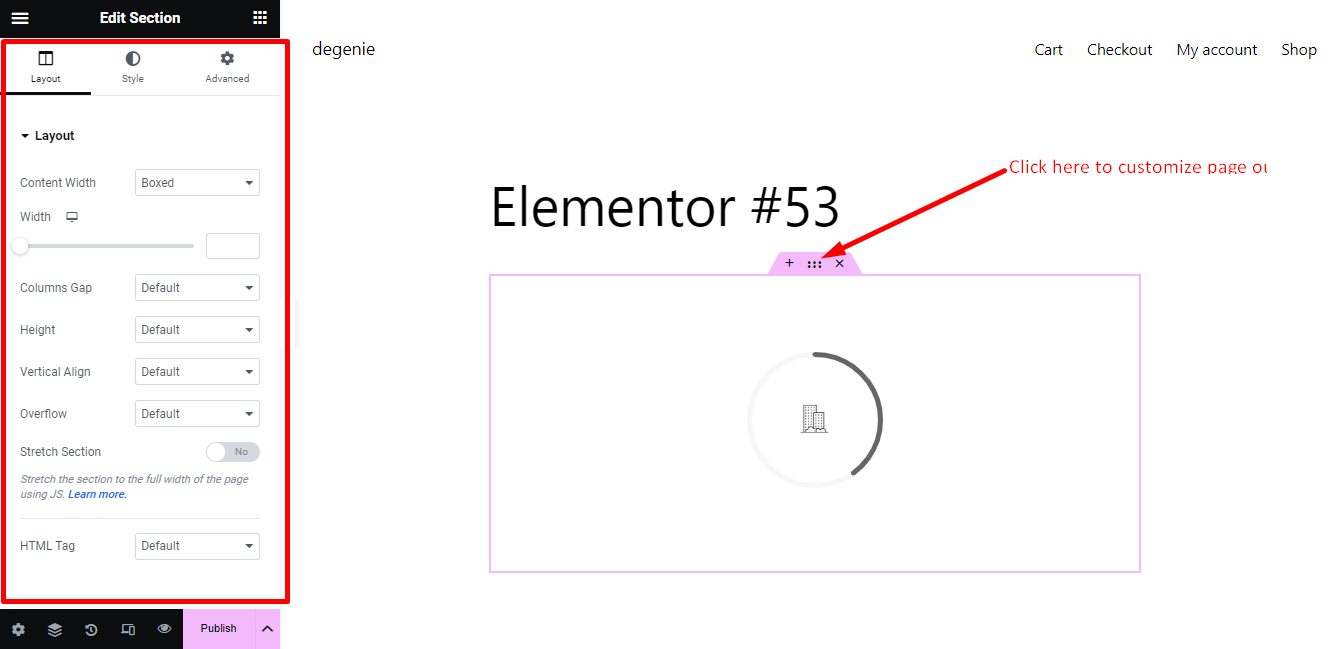 modifica il layout della pagina con Elementor