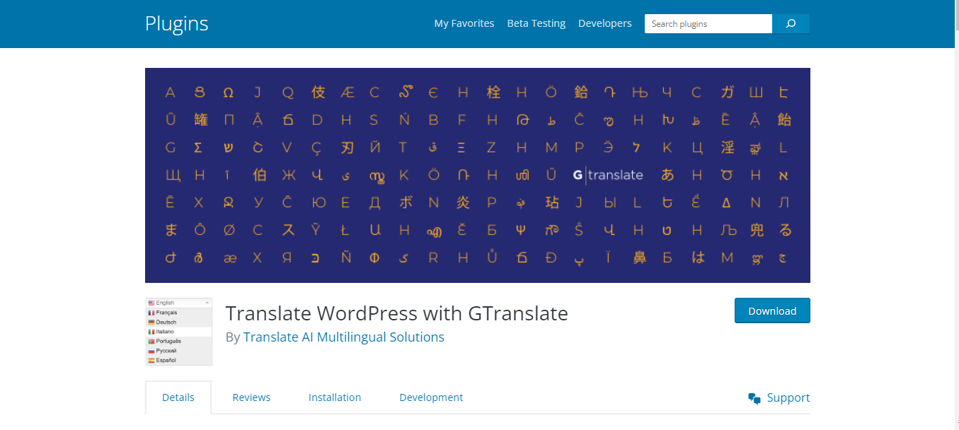 Complemento GTranslate para WordPress