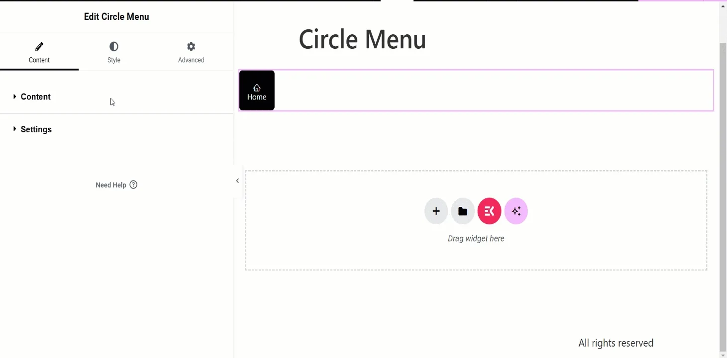 Content part of circle menu