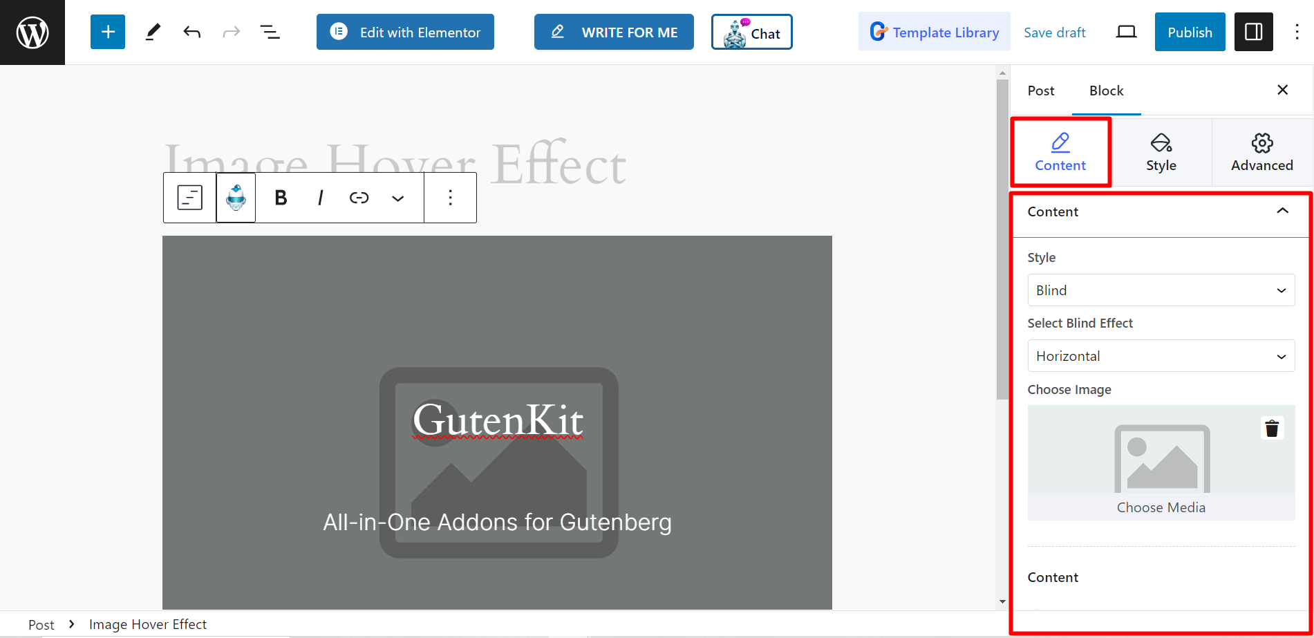 Customizing the content of GutenKit Image Hover Effect block