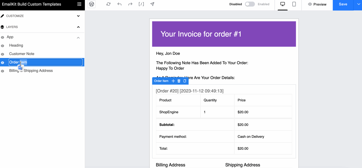 Preview and test WooCommerce email with EmailKit