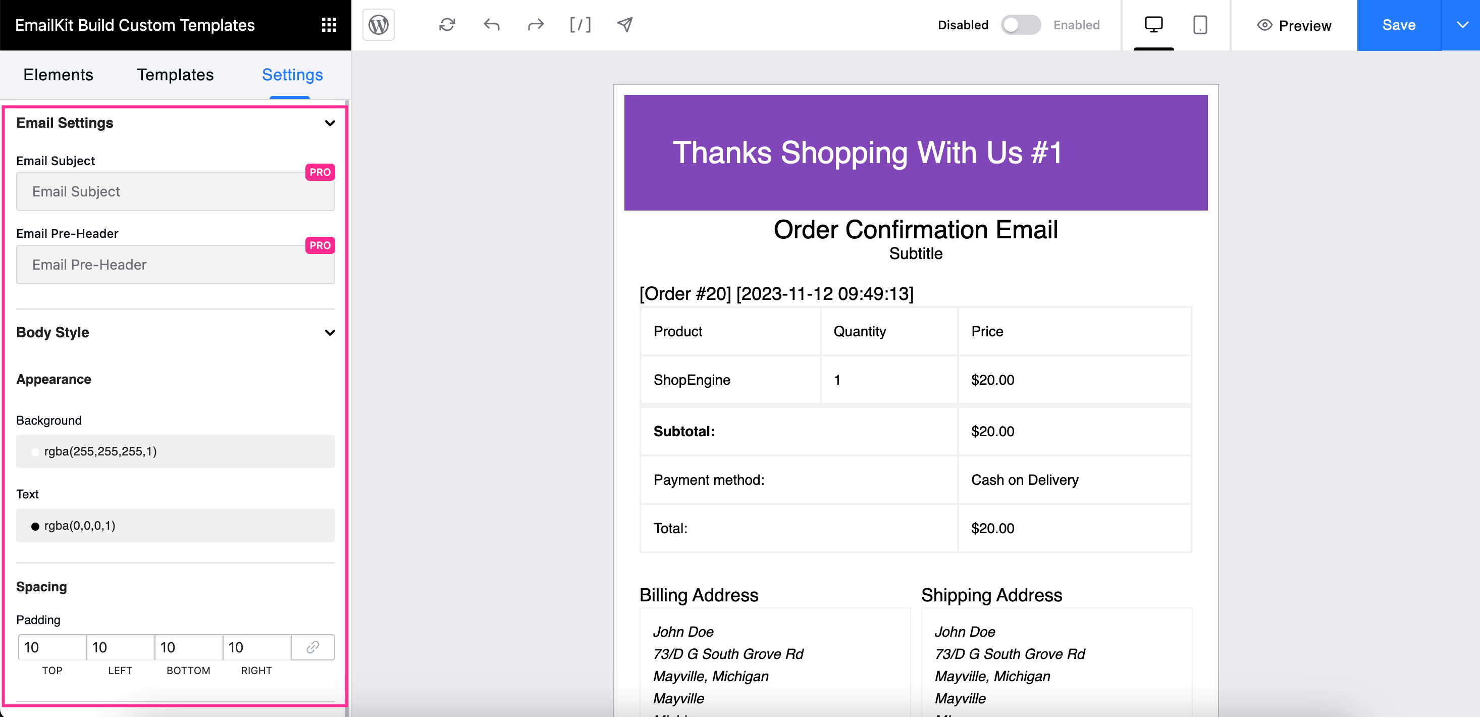 niestandardowe e-maile z potwierdzeniem zamówienia WooCommerce za pomocą EmailKit