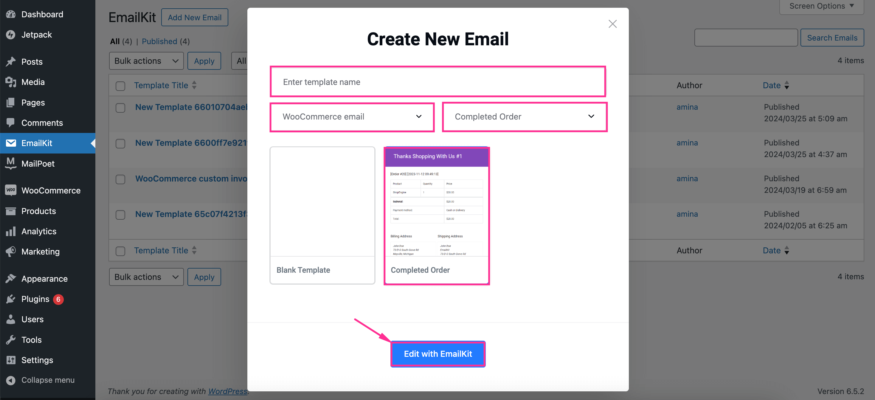 Prepare custom order confirmation email with built-in templates