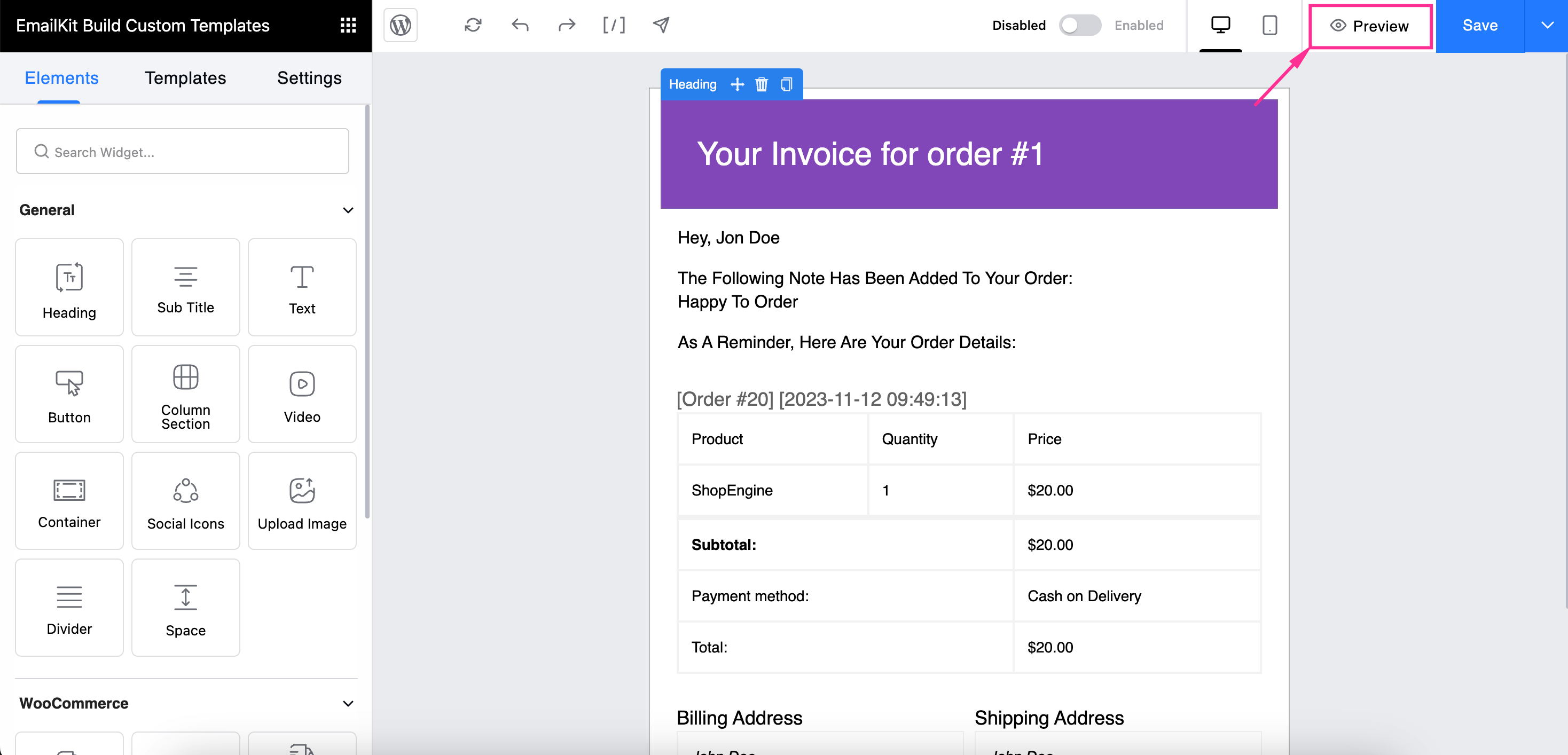 Preview WooCommerce emails using EmailKit