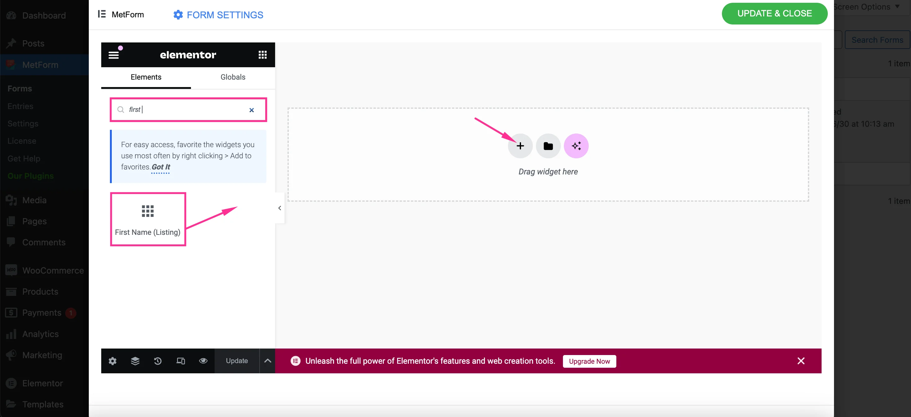Add fields to calculator form using MetForm