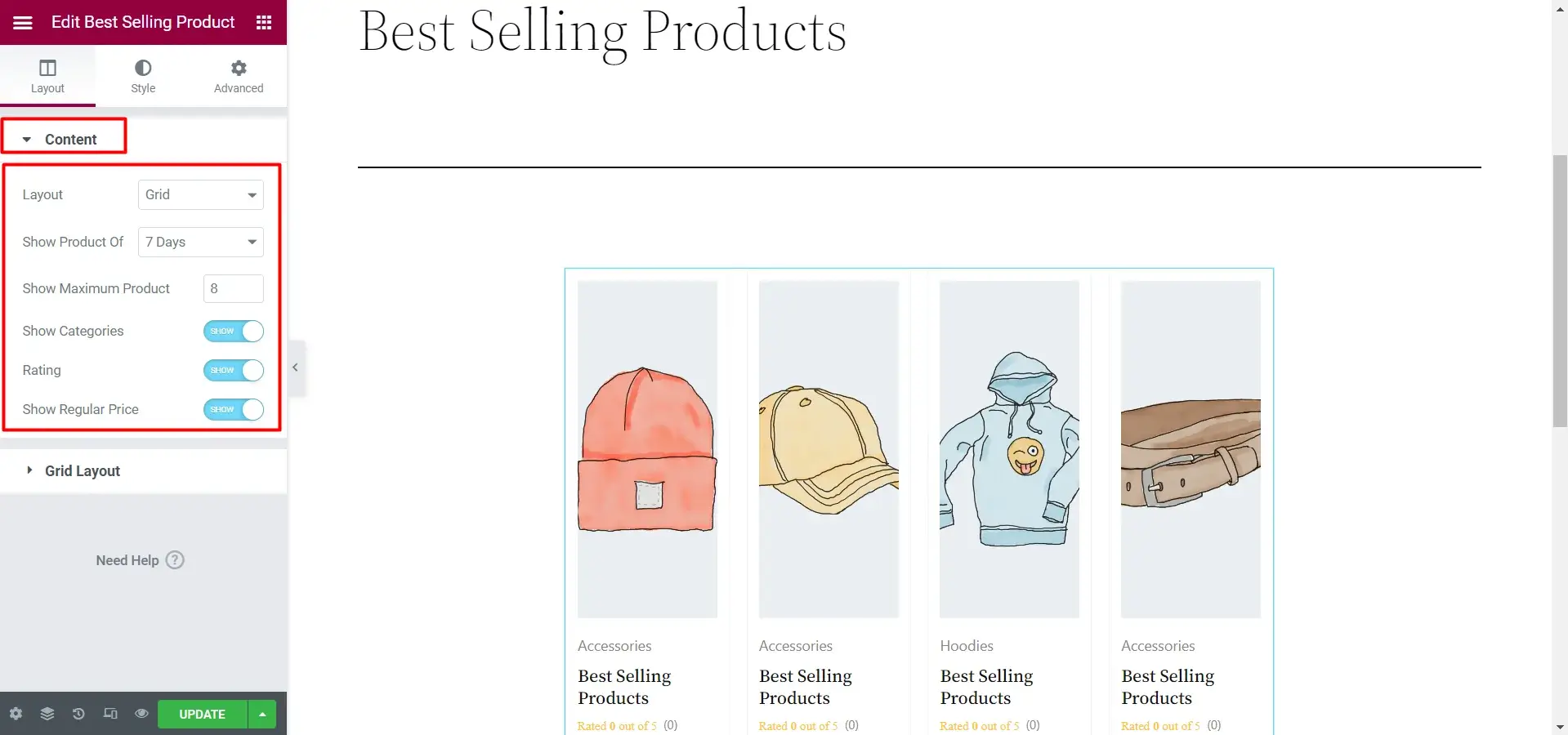 Personalizzazione dei contenuti della sezione dei prodotti più venduti di WooCommerce tramite ShopEngine