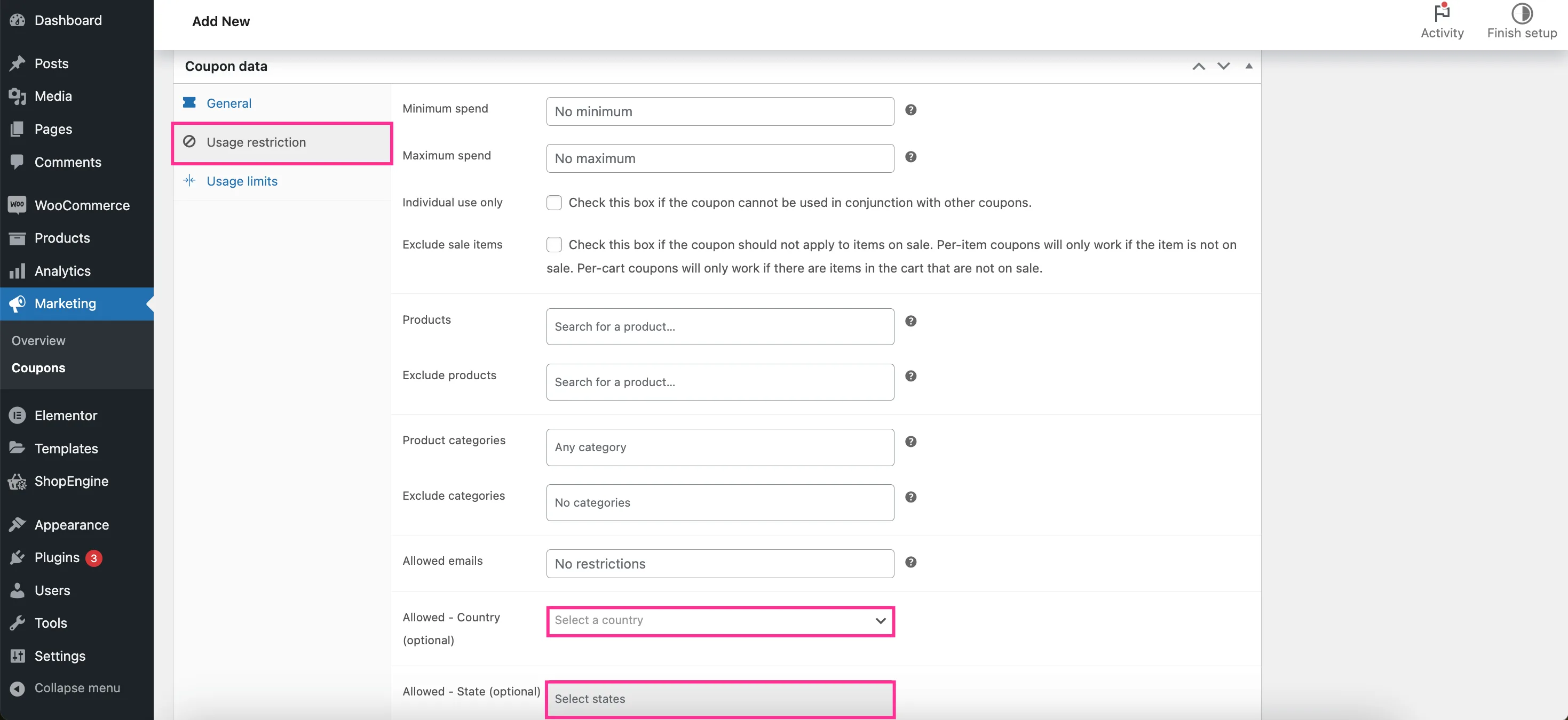 Defina a restrição do usuário em cupons avançados usando o ShopEngine
