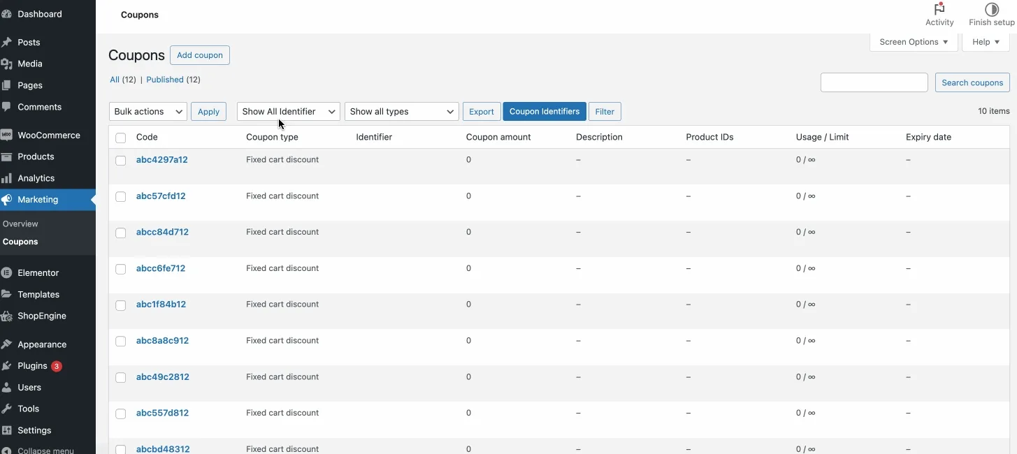 Cupom em massa com ShopEngine