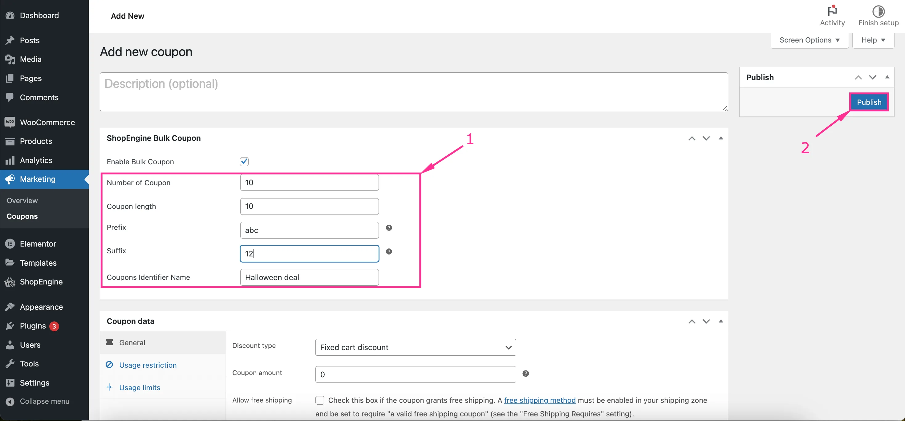 Como gerar cupons em massa usando o ShopEngine