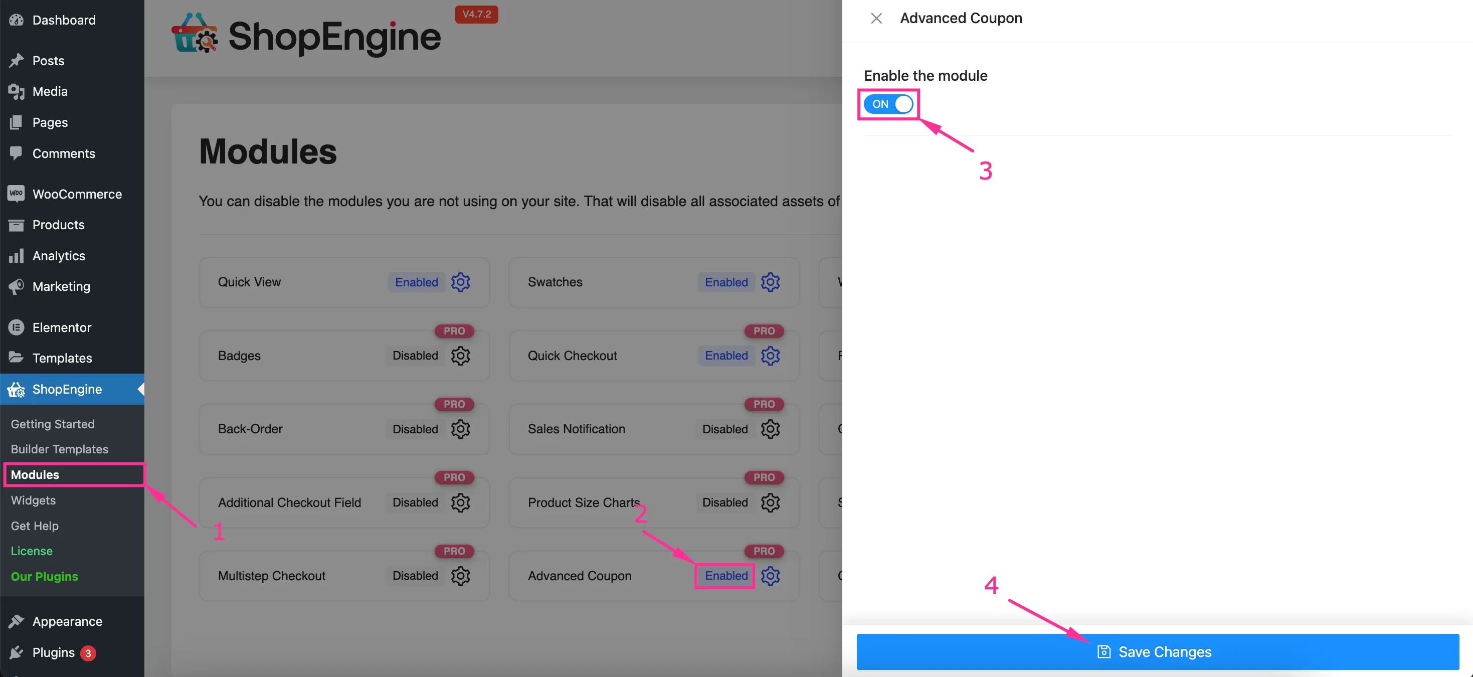 Habilitar o módulo de cupom avançado do ShopEngine