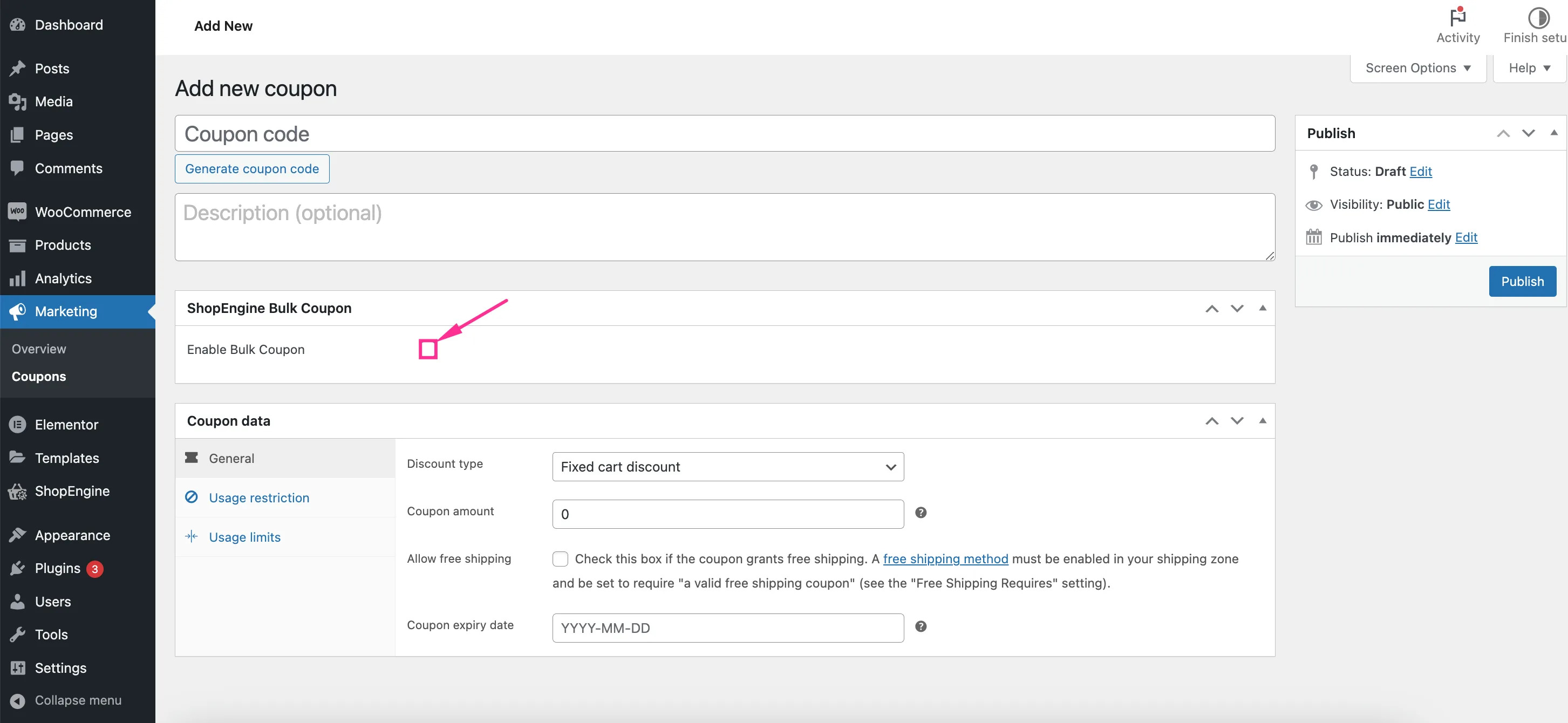 Gere cupons em massa com o ShopEngine