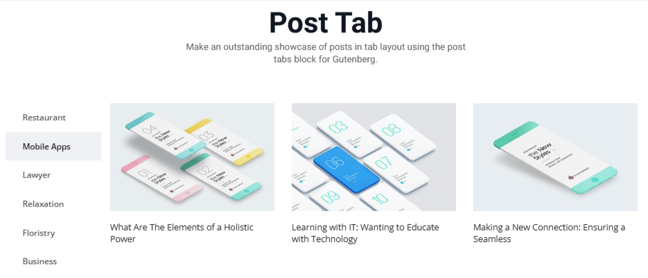 Showing blog posts in tab style in Gutenberg blogging website