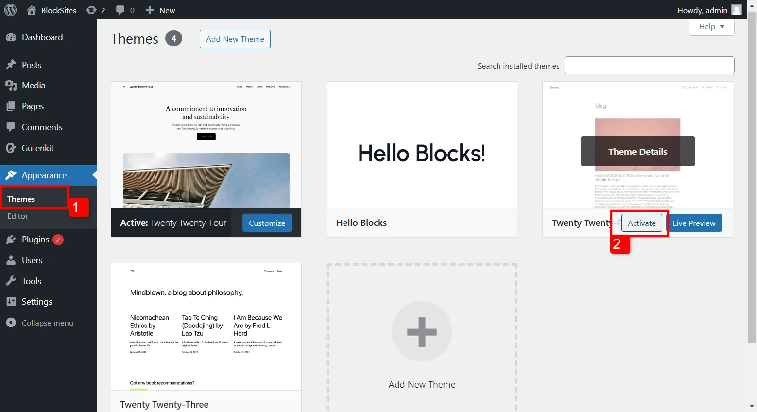 Switching to default WordPress theme during troubleshooting