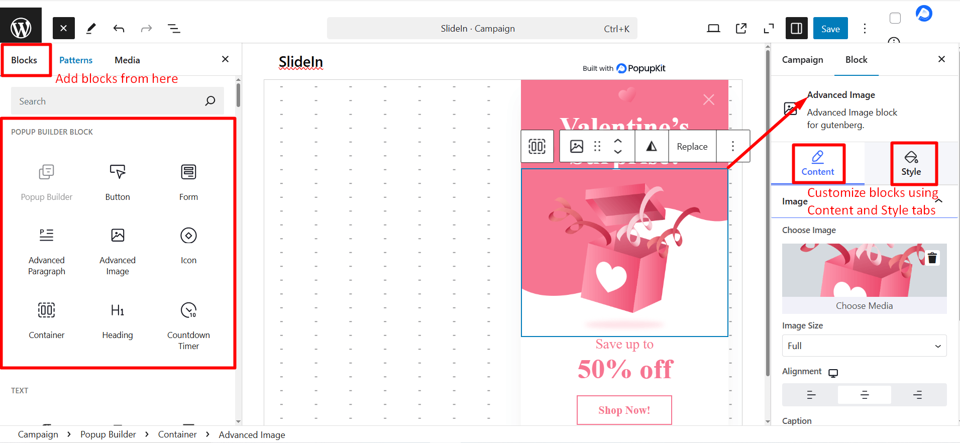 Add blocks and customize templates