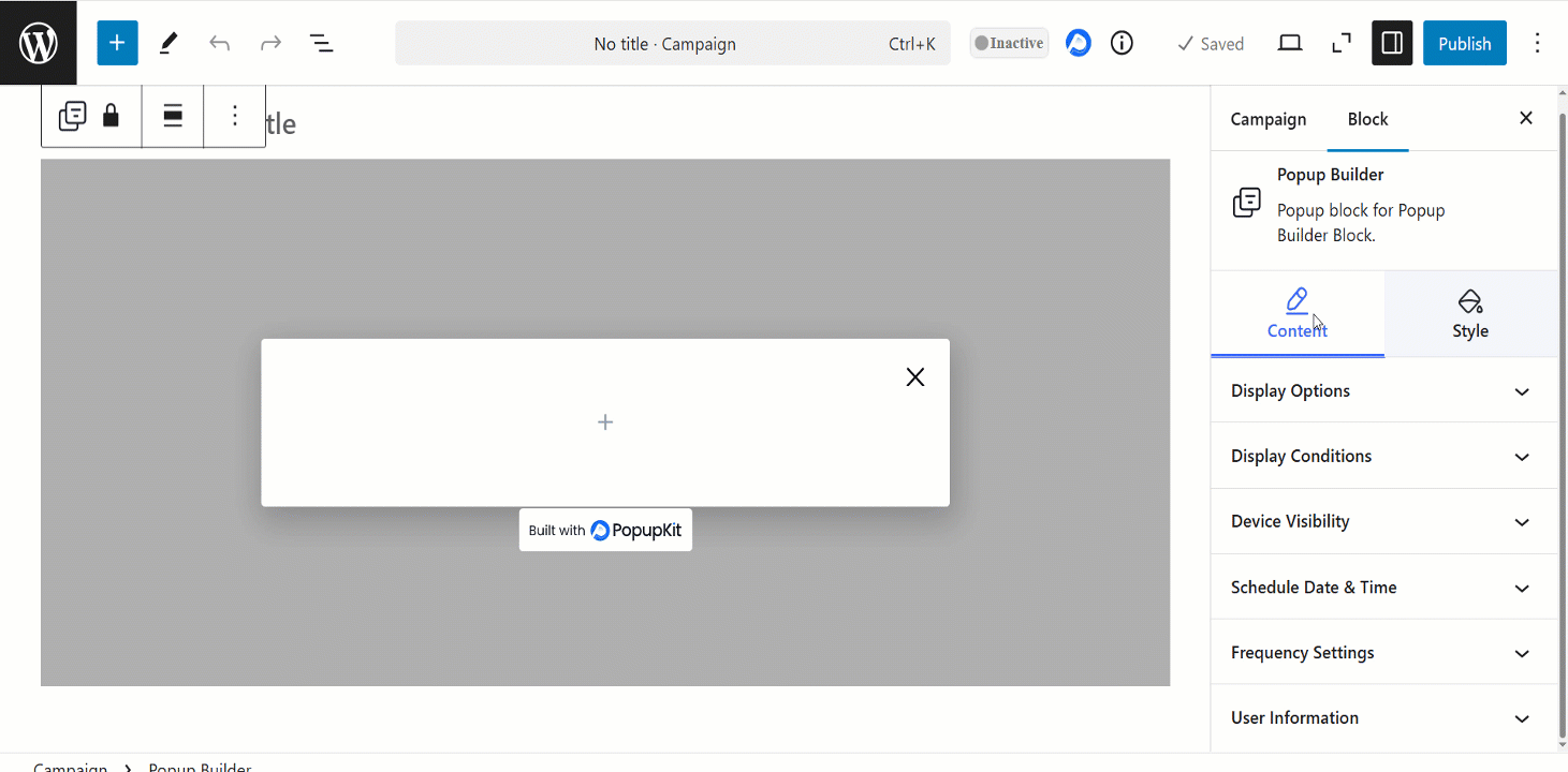 Display options of popup builder
