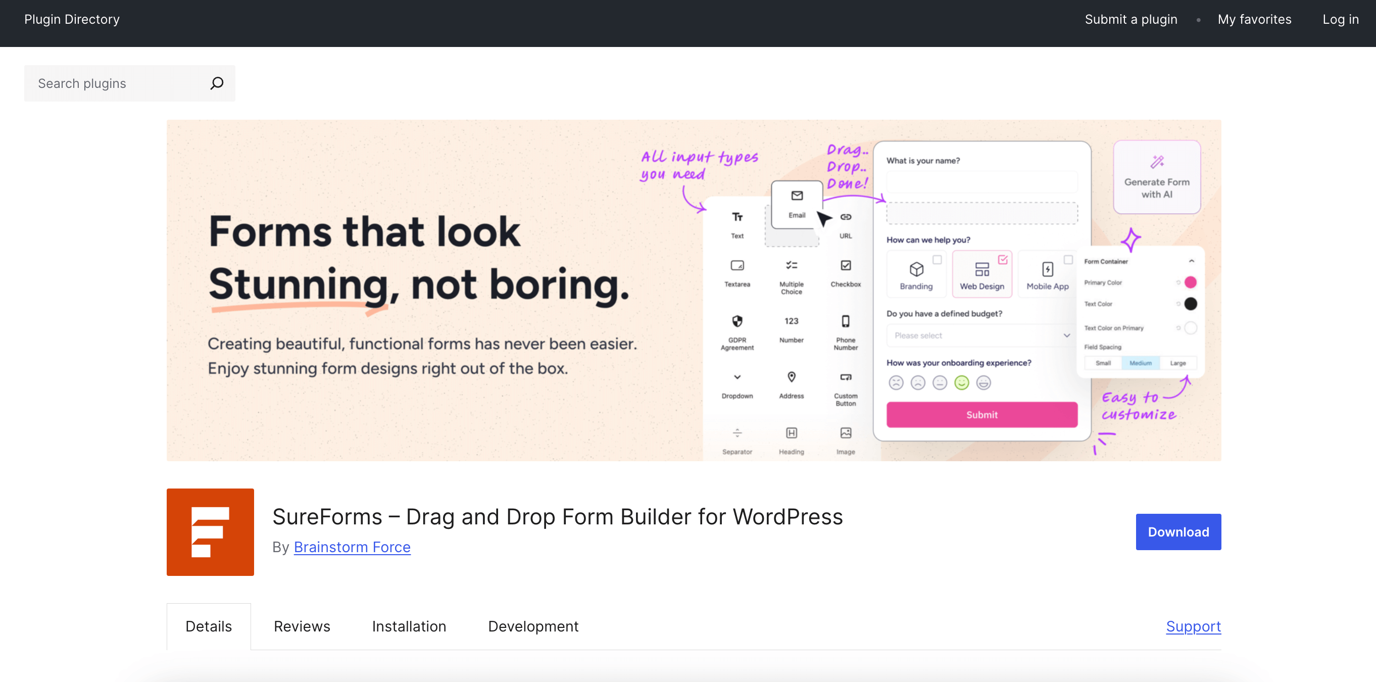 SureForms, drag-and-drop form builder