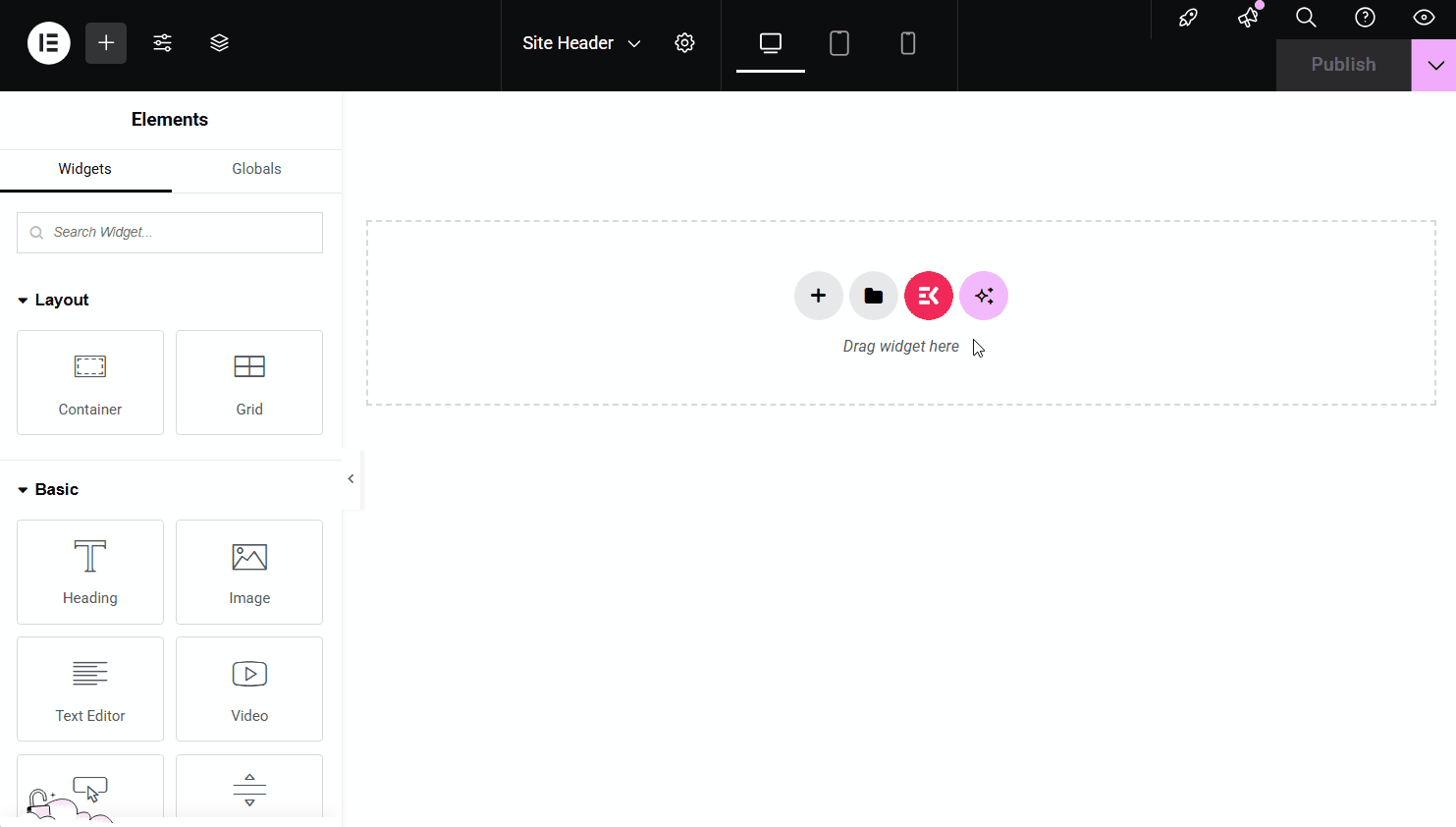 Choose a pre-designed header layout from ElementsKit template library