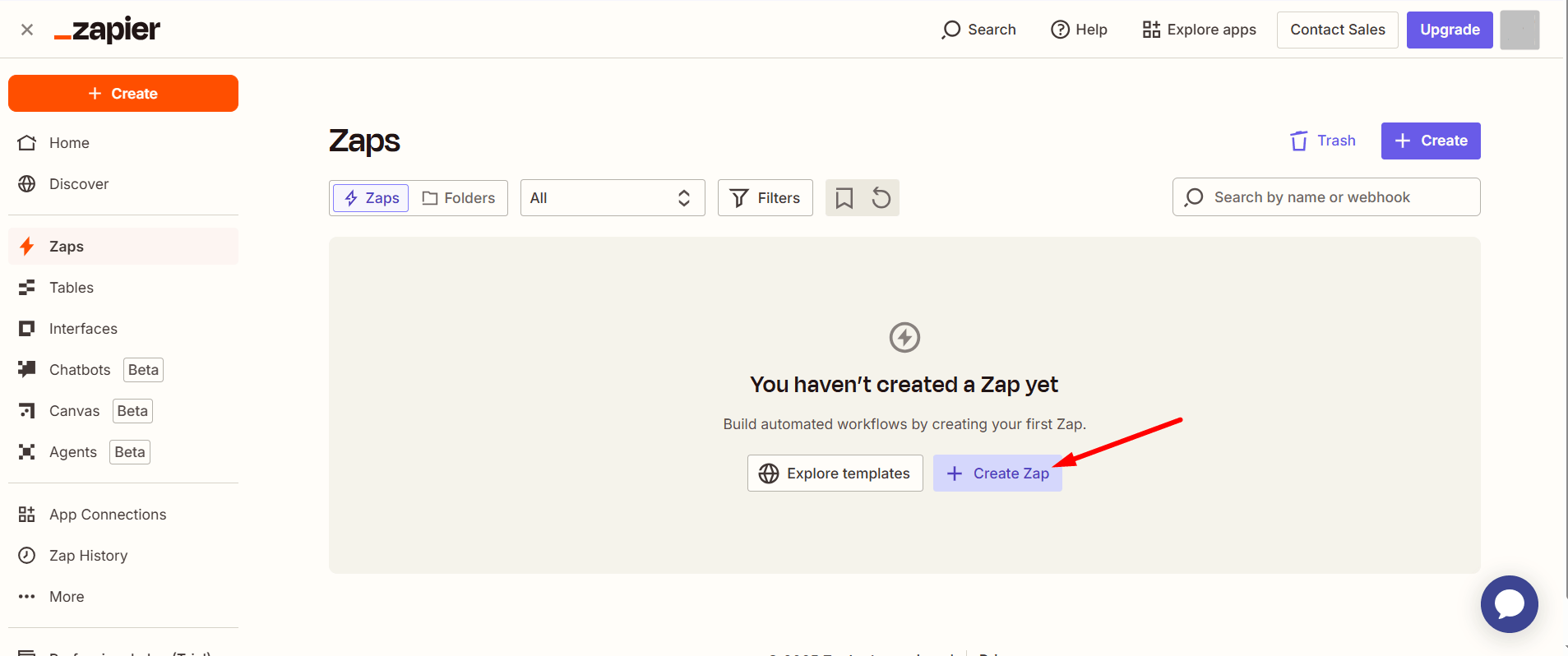 Click on the Create Zap