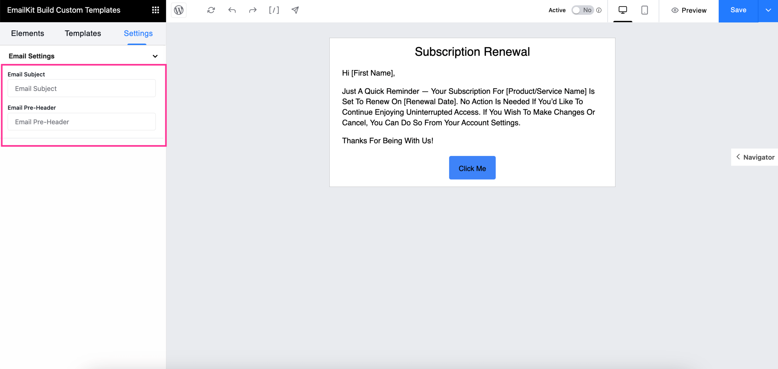 Email settings of follow-up email template using EmailKit