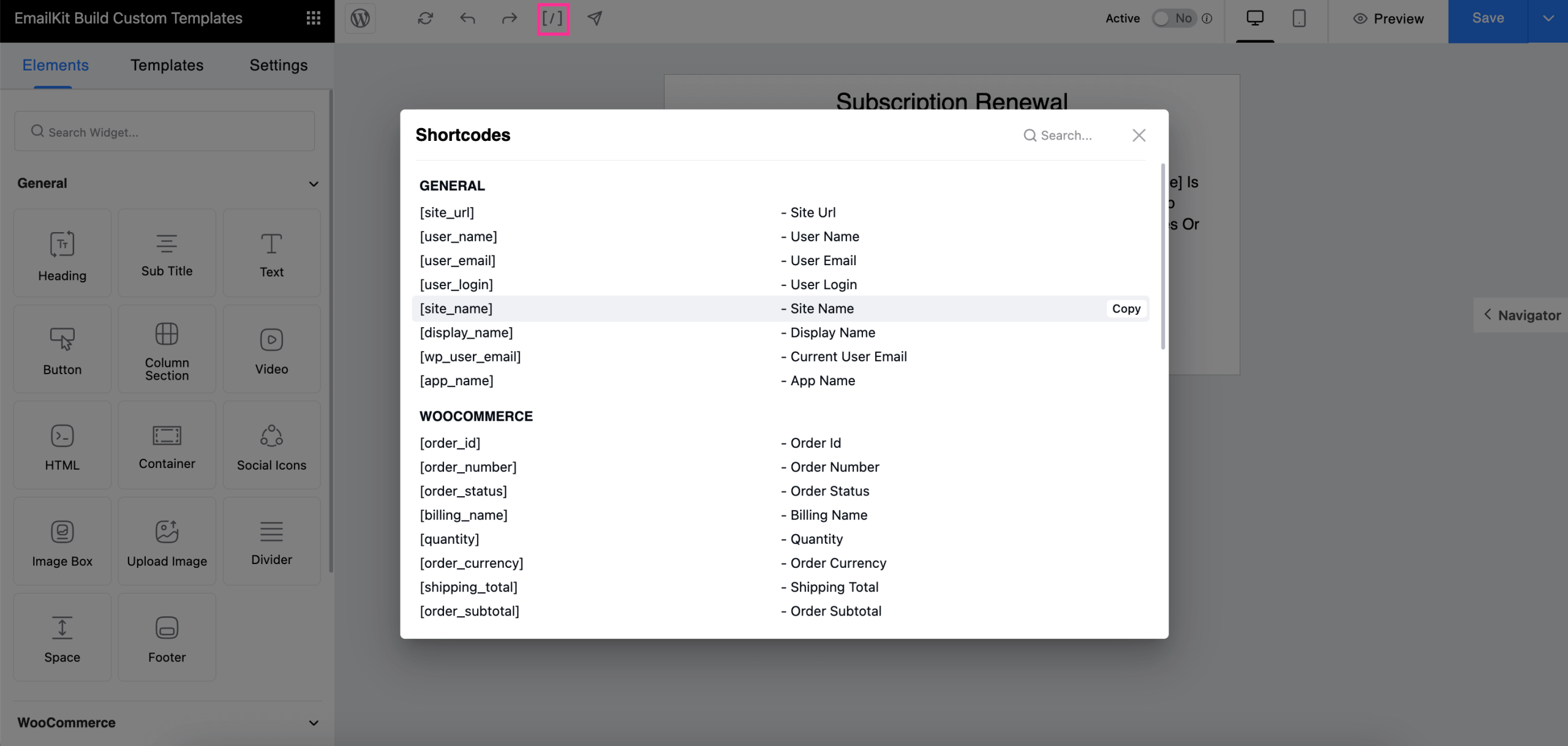 Add email fields with shortcodes using WooCommerce followup email plugin, EmailKit