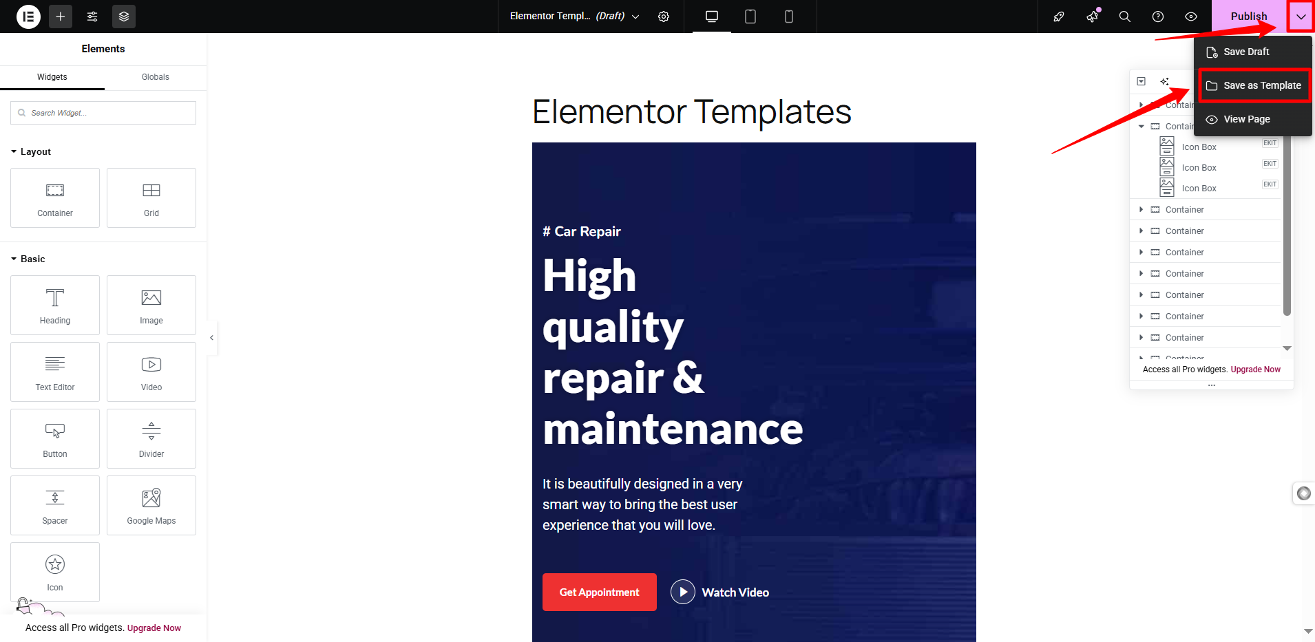 How to save Elementor templates