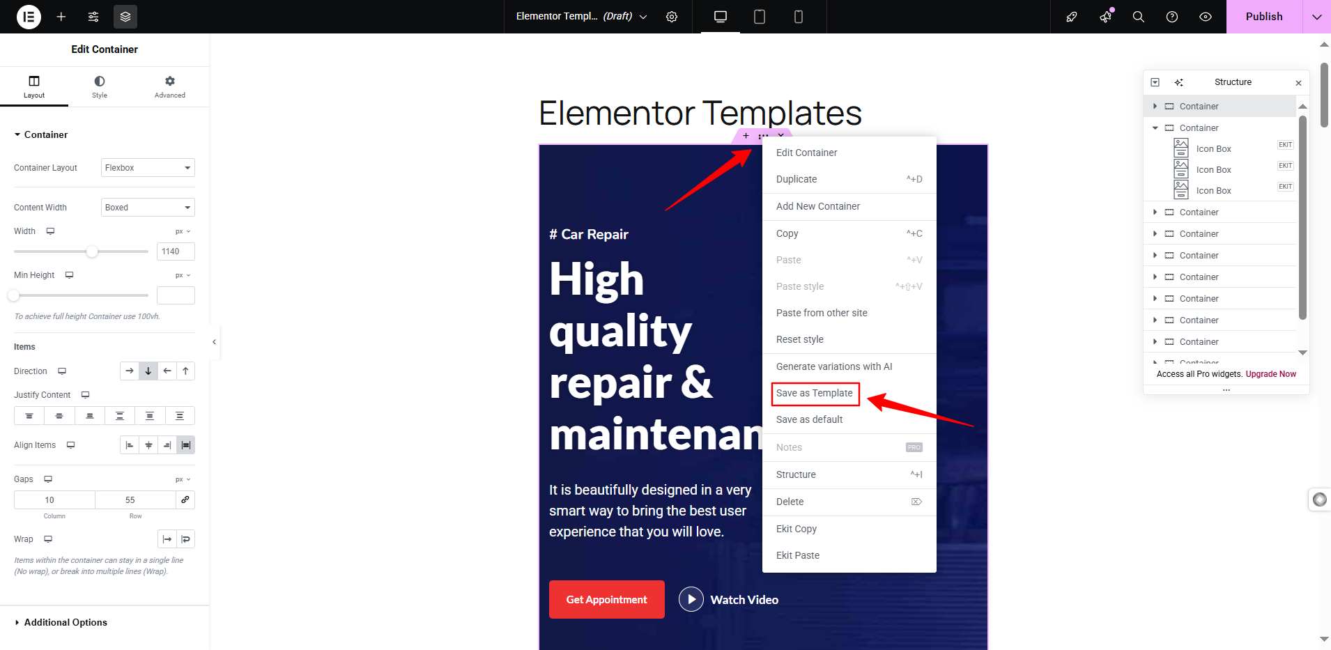 Saving Elementor section templates