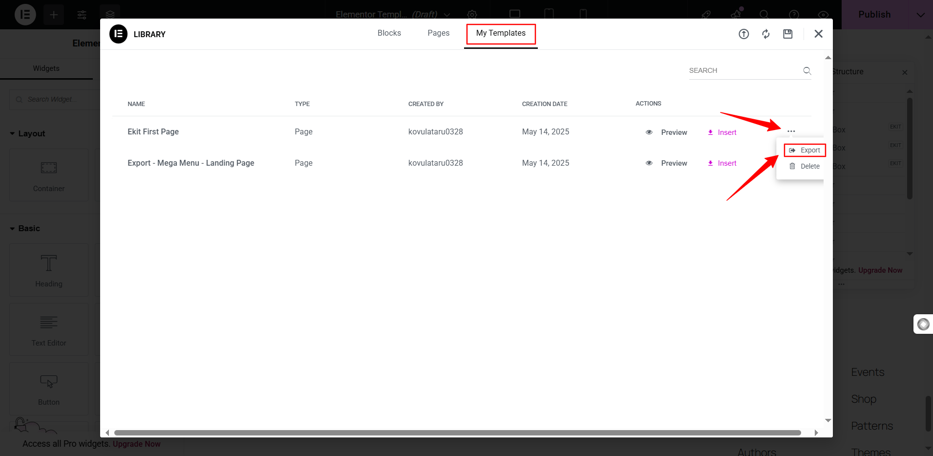 How to Export Elementor Template