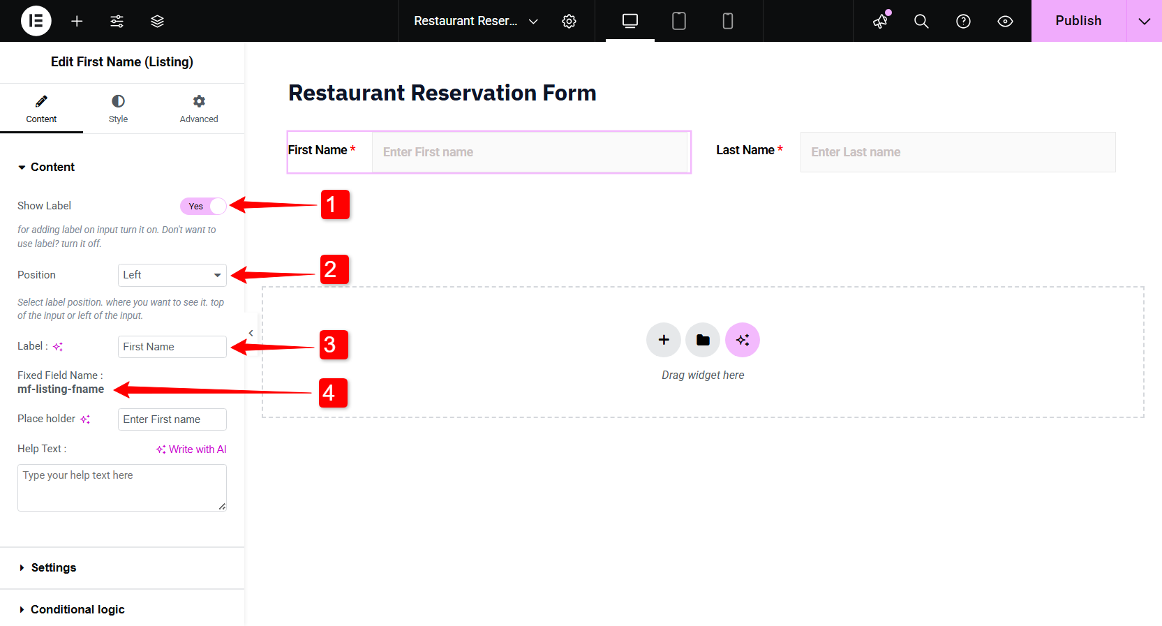 Create name fields for a Simple Restaurant Reservation Form in WordPress