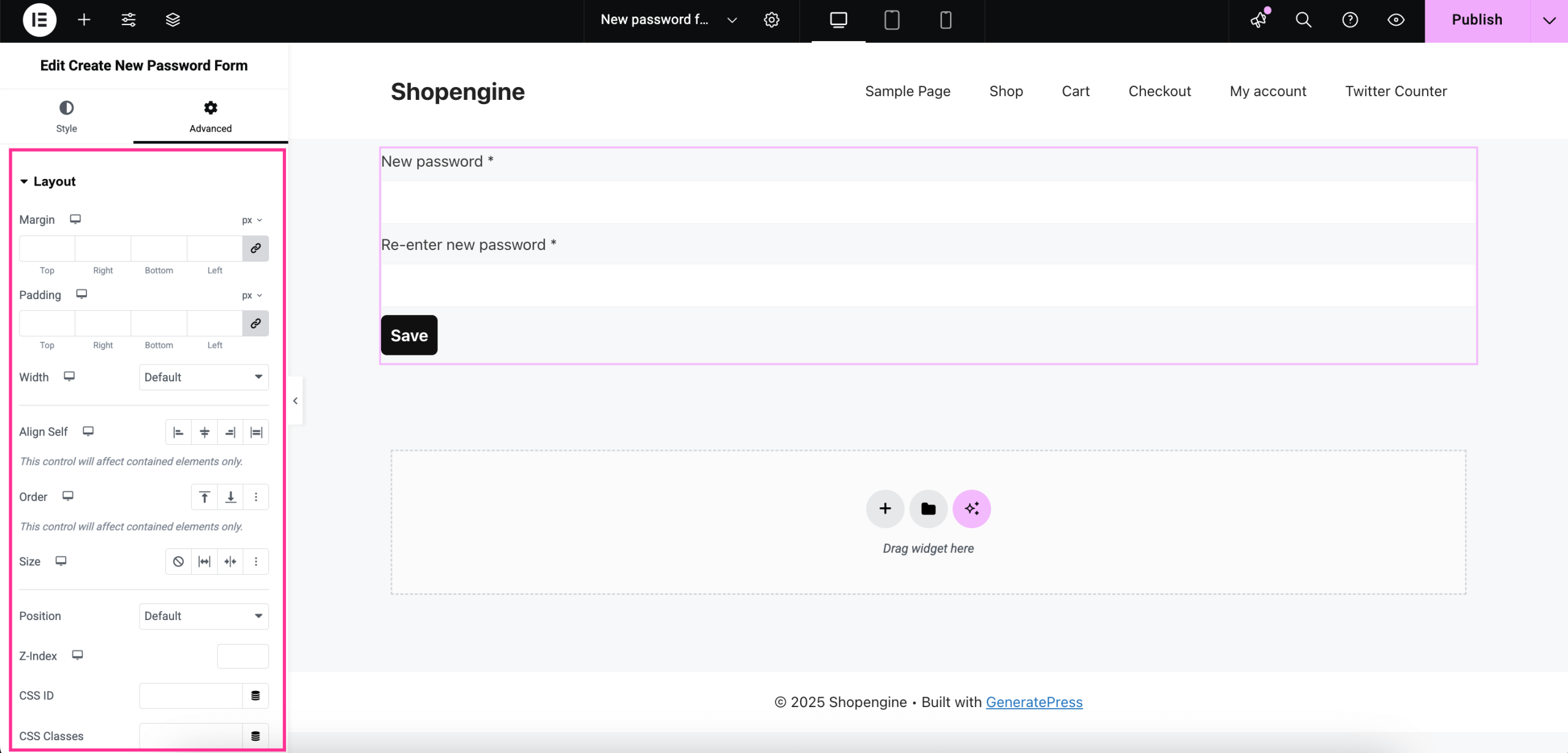 How to customize new password form with ShopEngine